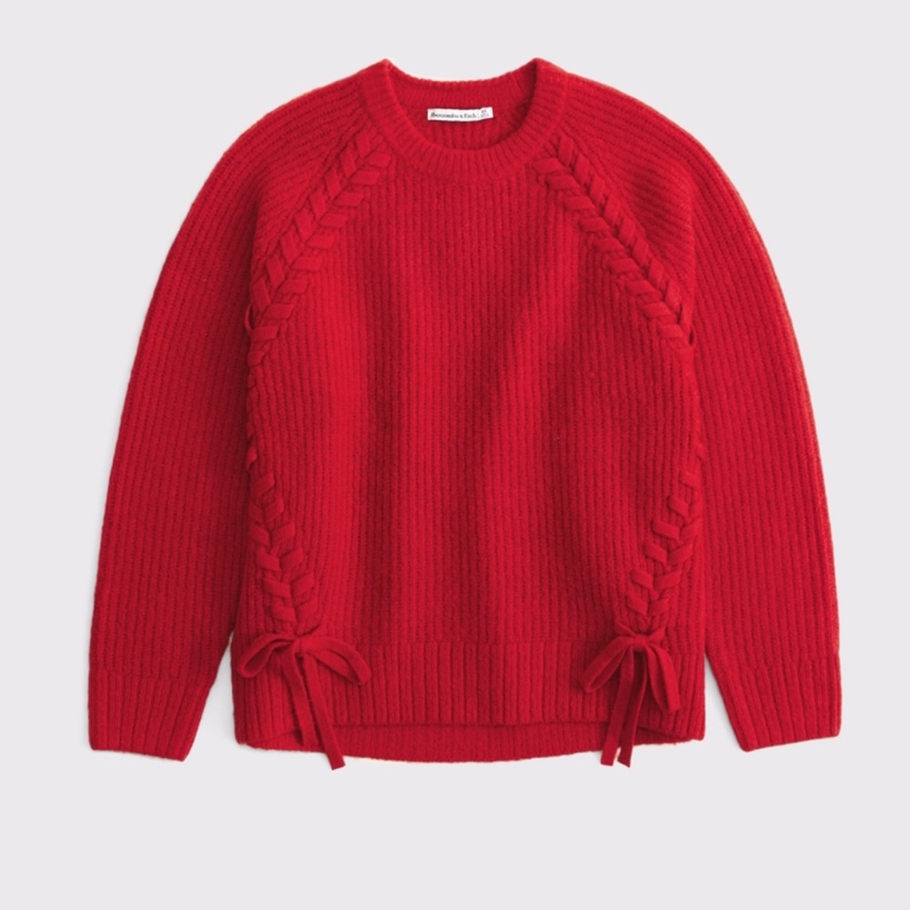 Abercrombie & Fitch Red Dad Lace Up Crew Sweater